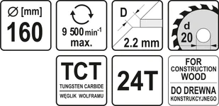 YATO PIŁA TARCZOWA Z WĘGLIKIEM WOLFRAMU DO DREWNA 160x20MM YT-60480 YT-60480 - Piły ręczne - miniaturka - grafika 3