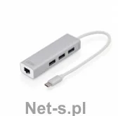 Digitus 3-Port Hub USB 3.0 Typ C z Gigabit Ethernet, 3 X USB A, 1 X RJ45 LAN, obsługa Windows/Mac OS/Chrome OS, srebrny DA-70255 - Huby USB - miniaturka - grafika 2