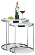 Ławy i stoliki kawowe - Relaxdays zestawu okrągły, chromowany stelaż, zestaw-częściowy, nowoczesne wzornictwo  szkło mleczne, stolik kawowy metalu, stolik pomocniczy stoły, srebrny 10021282 - miniaturka - grafika 1