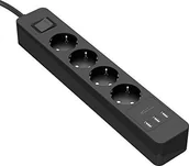 Listwy zasilające - KabelDirekt Listwa zasilająca  KabelDirekt 4-drożna listwa zasilająca wielogniazdowa i Listwa z certyfikatem TV z ochroną przeciwprzepięciową i 3-drożną ładowarką USB max.4000W 250V 16A czarna D 983 - miniaturka - grafika 1