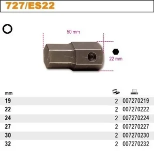 Beta KOŃCÓWKA WKRĘTAKOWA UDAROWA SZEŚC. 32MM, 727ES22/32 - Klucze i nasadki - miniaturka - grafika 2