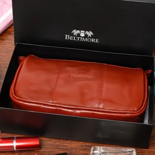 Beltimore Beltimore Kosmetyczka Skórzana brązowa piórnik M79 - Kosmetyczki, organizery i kuferki - miniaturka - grafika 6