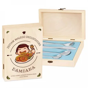 Murrano Zestaw Sztućców Dla Dzieci W Drewnianym Etui Nadruk Spaghetti SZT-ANIMALS_DRW-UV-015 - Sztućce dla dzieci - miniaturka - grafika 2