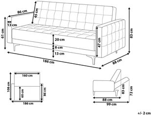 Beliani Sofa rozkładana welurowa szara ABERDEEN - Sofy i kanapy - miniaturka - grafika 7