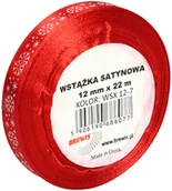 Pasmanteria - Brewis Wstążka satynowa 12mmx22m śnieżynki biało-czerwone - miniaturka - grafika 1