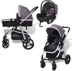vidaXL Wózek wielofunkcyjny 3w1 aluminium szary i czarny - Wózki dziecięce - miniaturka - grafika 5