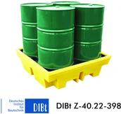 Pojemniki przemysłowe - ROMOLD Wanna Wychwytowa Polietylenowa Na 4 Beczki Z Kratownicą 410 L 4 Beczki Żółty 151 L. - 400 L. Z Kratownicą 131 Cm X 131 Cm X 37 Cm - miniaturka - grafika 1