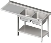 Stoły gastronomiczne - Stalgast Stół ze zlewem dwukomorowym (P) i miejscem na lodówkę lub zmywarkę 2300 - miniaturka - grafika 1