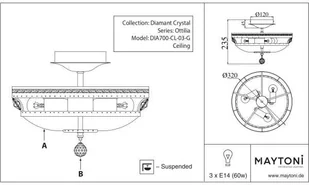 Maytoni Plafon LAMPA sufitowa OTTILIA DIA700-CL-03-G Maytoni kryształowa OPRAWA pałacowa ampla złota przezroczysta DIA700-CL-03-G - Lampy sufitowe - miniaturka - grafika 3