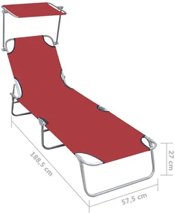 vidaXL Składany leżak z zadaszeniem, czerwony, aluminium - Leżaki ogrodowe - miniaturka - grafika 7