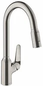 Baterie kuchenne - hansgrohe Hansgrohe armatura kuchenna (kran kuchenny obracany o 360°, wyciągana głowica prysznicowa z 2 rodzajami strumienia, wysoki komfort wylotu 220 mm, standardowe przyłącza) wykończenie ze stali nierdzewne - miniaturka - grafika 1