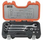 Klucze i nasadki - Bahco Komplet kluczy płasko-oczkowych  KLUCZ szczękowy jednostronny, 8-częściowy, z adapterami - miniaturka - grafika 1