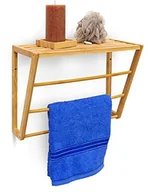 Półki łazienkowe - Relaxdays wieszak na ręczniki z bambusa z półką HBT ścienna 30 x 42 x 20 cm wieszak na ręczniki do montażu na ścianie z 3 drążki na ręczniki mały regał regał do łazienki z drewna jako bambus lub garde 10019193 - miniaturka - grafika 1