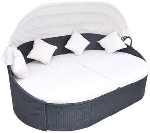 vidaXL Łóżko ogrodowe z baldachimem, polirattan, czarne vidaXL - Sofy ogrodowe - miniaturka - grafika 2