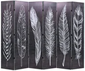Parawany - vidaXL Składany parawan, 228x180 cm, motyw piór, czarno-biały - miniaturka - grafika 1