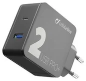 Ładowarki do telefonów - Ładowarka do sieci CellularLine Multipower 2 PRO+ Smartphone Detect USB-C PD USB QC 3.0 36W ACHUSB2QCPD36WK) Czarna - miniaturka - grafika 1