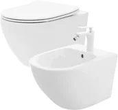 Miski WC - Rea Zestaw: Misa WC Carlo Flat Mini Rimless + Bidet Carlo Mini C2760 + C2276 - miniaturka - grafika 1