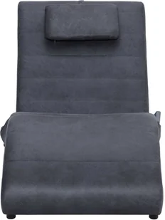 vidaXL Szezlong masujący z poduszką, szary, sztuczna skóra zamszowa - Szezlongi - miniaturka - grafika 4