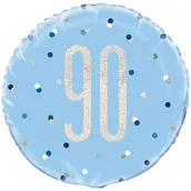 Balony i akcesoria - Unique Balon foliowy "90 Urodziny Glitz Grochy" UNIQUE niebieski 18&quot CIR 83364 - miniaturka - grafika 1