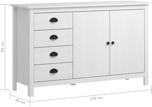 vidaXL Komoda Hill Range, biała, 130x40x80 cm, lite drewno sosnowe - Komody - miniaturka - grafika 8