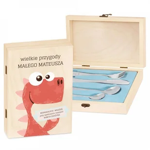Murrano Zestaw Sztućców Dla Dzieci W Drewnianym Etui Nadruk Dino SZT-ANIMALS_DRW-UV-002 - Sztućce dla dzieci - miniaturka - grafika 2