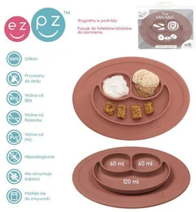 EZPZ Silikonowy Talerzyk z Podkładką Mały 2w1 Mini Mat Brązowy - Miseczki i talerzyki dla dzieci - miniaturka - grafika 10