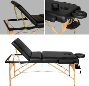 tectake 3-strefowy stół do masażu z wyściółką 10 cm, rolkami i drewnianą ramą - czarny 400278 - Stoły i łóżka do masażu - miniaturka - grafika 3