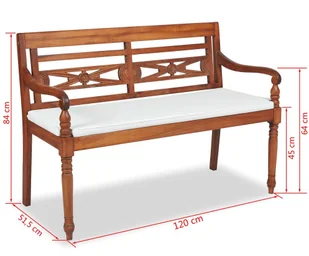 vidaXL Ławka Batavia 2-osobowa, drewno tekowe, 120 x 51,5 84 cm - Ławki ogrodowe - miniaturka - grafika 10