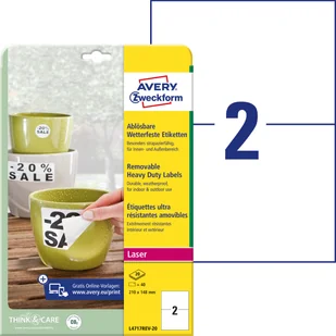 Avery Zweckform Usuwalne etykiety wodoodporne Heavy Duty A4 40 ark./op. 210 x 148 mm białe matowe poliestrowe L4717REV-20 - Etykiety do drukarek Avery Zweckform Usuwalne etykiety wodoodporne Heavy Duty A4 40 ark./op. 210 x 148 mm białe matowe poliestrowe L4717REV-20 - Etykiety do drukarek - miniaturka - grafika 2