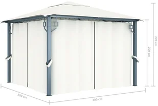 vidaXL Altana z zasłonami i lampkami, 300x300 cm, kremowa, aluminium! 3070332 - Altany ogrodowe - miniaturka - grafika 12