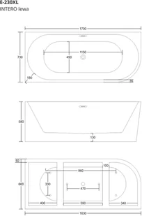 Corsan Wanna narożna Intero lewa 170 cm z wykończeniem czarnym 649438 - Wanny - miniaturka - grafika 2