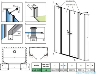 Radaway Eos DWD II drzwi prysznicowe 150 W2 przejrzyste 13799770-01-01/13799730-01-01 | - Ścianki i drzwi prysznicowe - miniaturka - grafika 2