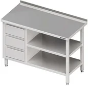 Stoły gastronomiczne - Stalgast Stół przyścienny z blokiem trzech szuflad (L) i dwoma półkami 1300x700x - miniaturka - grafika 1