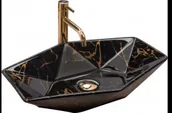 Umywalki - Rea U5603 Vegas Black Marble Shiny Umywalka nablatowa - miniaturka - grafika 1