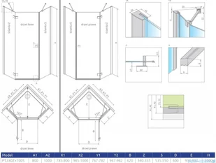 Radaway Essenza New Ptj 80x100 P przejrzyste 385010-01-01R/385054-01-01 - Kabiny prysznicowe - miniaturka - grafika 2