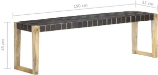 VidaXL Ławka, 150 cm, czarna, skóra naturalna i lite drewno mango 321839 VidaXL - Ławki do przedpokoju - miniaturka - grafika 7