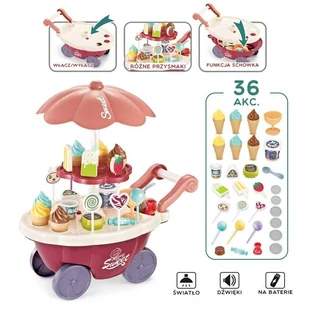 Woopie Lumarko Sklep Food Truck Cukiernia Wózek Stoisko Z Lodami Słodyczami Dźwięk Światło + 36 Akc! 29993 Lek - Zabawy w naśladowanie dorosłych - miniaturka - grafika 8