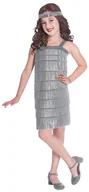Stroje karnawałowe - AMSCAN USA Strój Retro Lata 20 Flapper Sukienka z frędzlami Srebrna dla dziewczynki 10/12 lat 9905733 - miniaturka - grafika 1