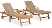 Leżaki ogrodowe - vidaXL Leżaki ze stolikiem i poduszkami, 2 szt., lite drewno tekowe! 3073174 - miniaturka - grafika 1