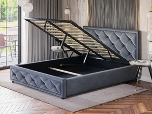 EMWOmeble ŁÓŻKO SYPIALNIANE 180X200 Z POJEMNIKIEM LB-45 WELUR SZARY - Łóżka - miniaturka - grafika 2