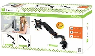 Techly Ramię biurkowe z amortyzatorem gazowym monitor 15-27cali 8kg srebrno-czarne - Uchwyty do monitorów - miniaturka - grafika 3