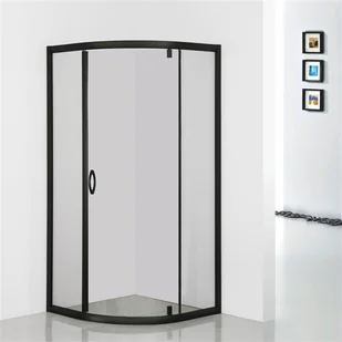 Sea Horse Kabina STYLIO półokrągła 1-skrzydłowa 90x90x190 czarny mat szkło transparentne z powłoką CleanGLASS BK502RTK+ - Kabiny prysznicowe - miniaturka - grafika 2