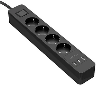 KabelDirekt Listwa zasilająca  KabelDirekt 4-drożna listwa zasilająca wielogniazdowa i Listwa z certyfikatem TV z ochroną przeciwprzepięciową i 3-drożną ładowarką USB max.4000W 250V 16A czarna D 983 - Listwy zasilające - miniaturka - grafika 2