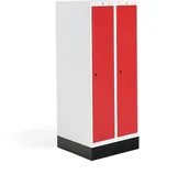 Meble do szkół i przedszkoli - AJ Produkty Szafka do szatni 03, 2 moduły, 2 drzwi, 1340x600x550 mm, czerwony, z podstawą - miniaturka - grafika 1