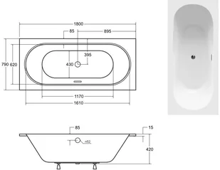 Besco Wanna 180x80 Vitae SLIM PLUS + Syfon w kolorze złotym - Wanny - miniaturka - grafika 4