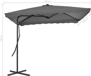 vidaXL Parasol ogrodowy na słupku stalowym, 250 x 250 cm, antracytowy - Parasole ogrodowe - miniaturka - grafika 6