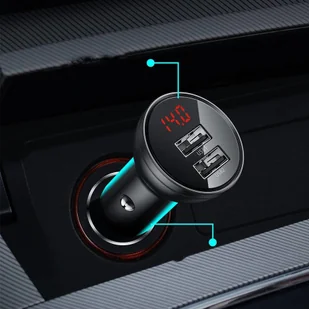 Baseus ładowarka samochodowa 2x USB 4,8A 24W z LCD szary (CCBX-0G) - Ładowarki do telefonów - miniaturka - grafika 27