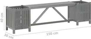 vidaXL Ławka ogrodowa z 2 donicami 150 cm, lite drewno akacjowe, szara - Ławki ogrodowe - miniaturka - grafika 6
