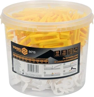 Vorel System do poziomowania płytek 1,0mm zestaw 100szt klinów i 300szt klipsów w wiaderku - Narzędzia glazurnicze - miniaturka - grafika 4