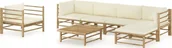 Meble ogrodowe - vidaXL 7-cz zestaw do ogrodu śmietankowe poduszki bambus 3058199 - miniaturka - grafika 1